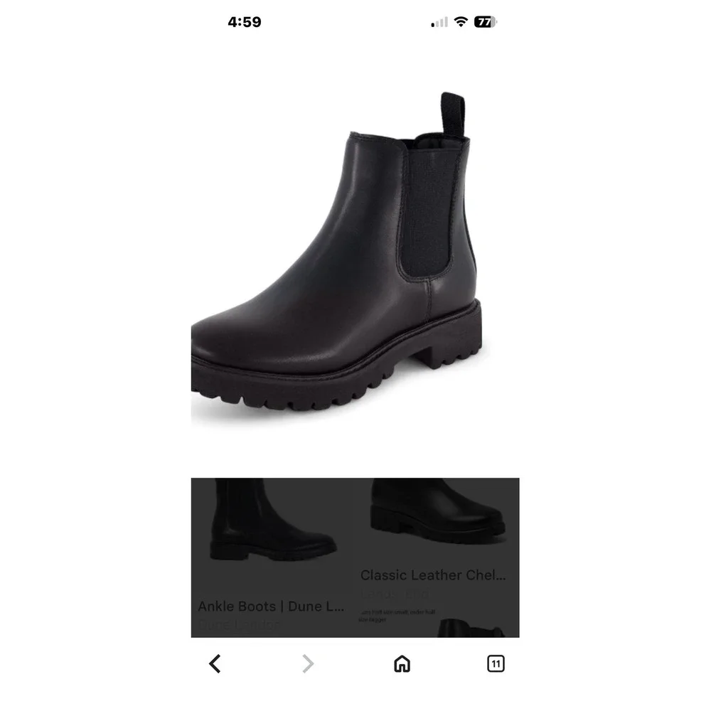 Dune Black Faux Leather Lug Sole Chelsea Ankle Boot Women Size 7 Chunky Heel Zip